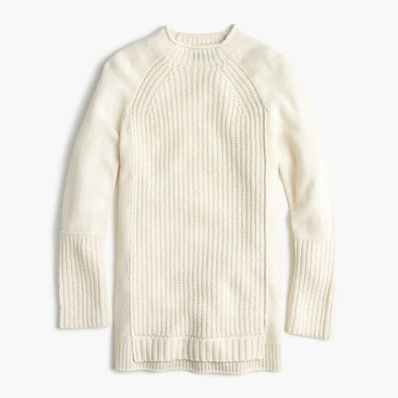 J. Crew Mockneck Tunic Sweater Cream Fine Wool Women's Small Mixed Fabric H4391 - Picture 9 of 9